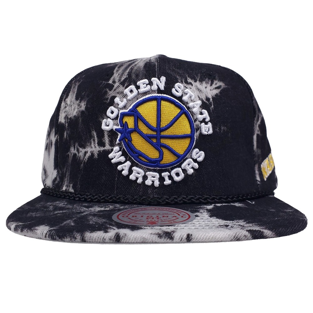 GS Warriors Mitchell & Ness NBA Snapback Hat‎ Cap 3D Logo Tie Dyed Denim NWT
